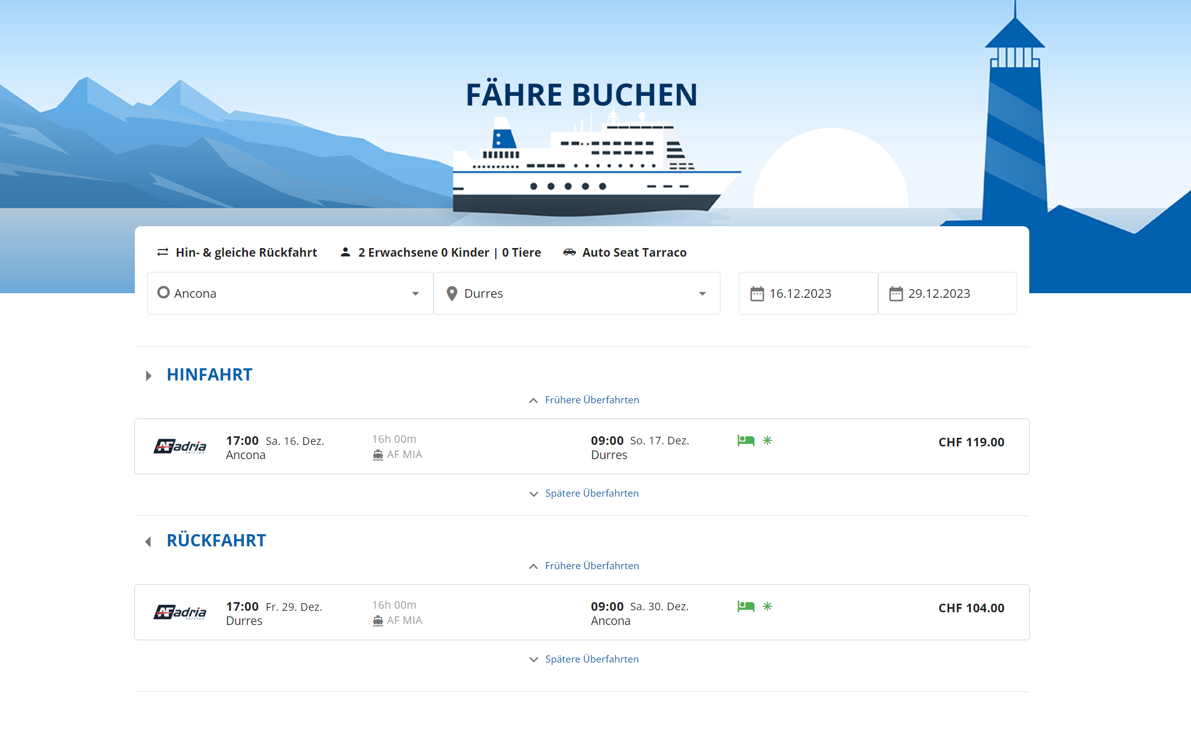 Preise & Verfügbarkeit für Fähren nach Albanien prüfen.